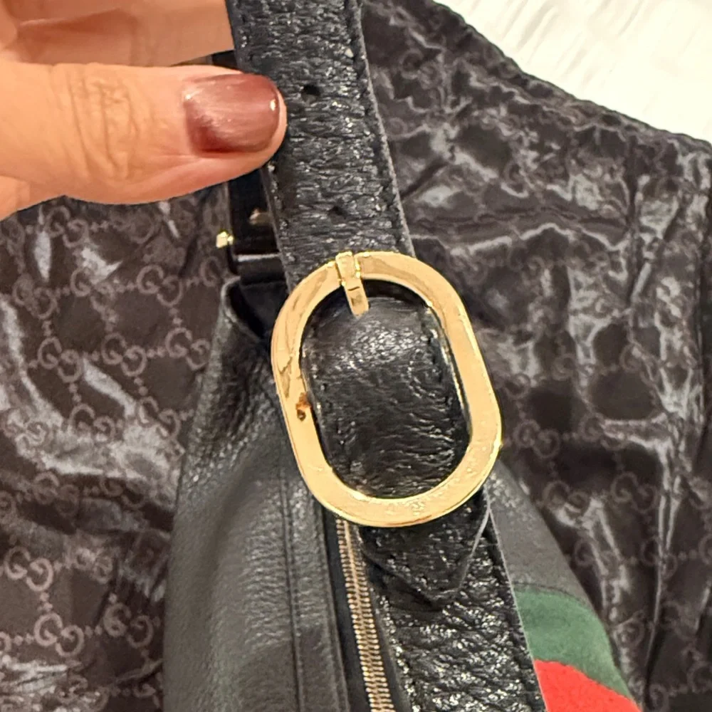 GUCCI Ophidia Hobo Black Leather Bag with Gold Logo - Picture 2 of 8